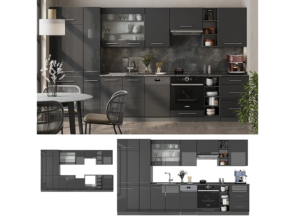 Küchenzeile anthrazit hochglanz 355x60x81.6 fame-line