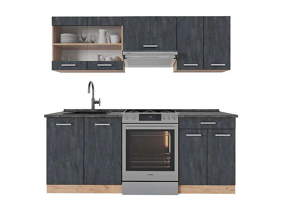 Mueble de cocina hormigón negro/roble dorado 200x60x81.6 r-line