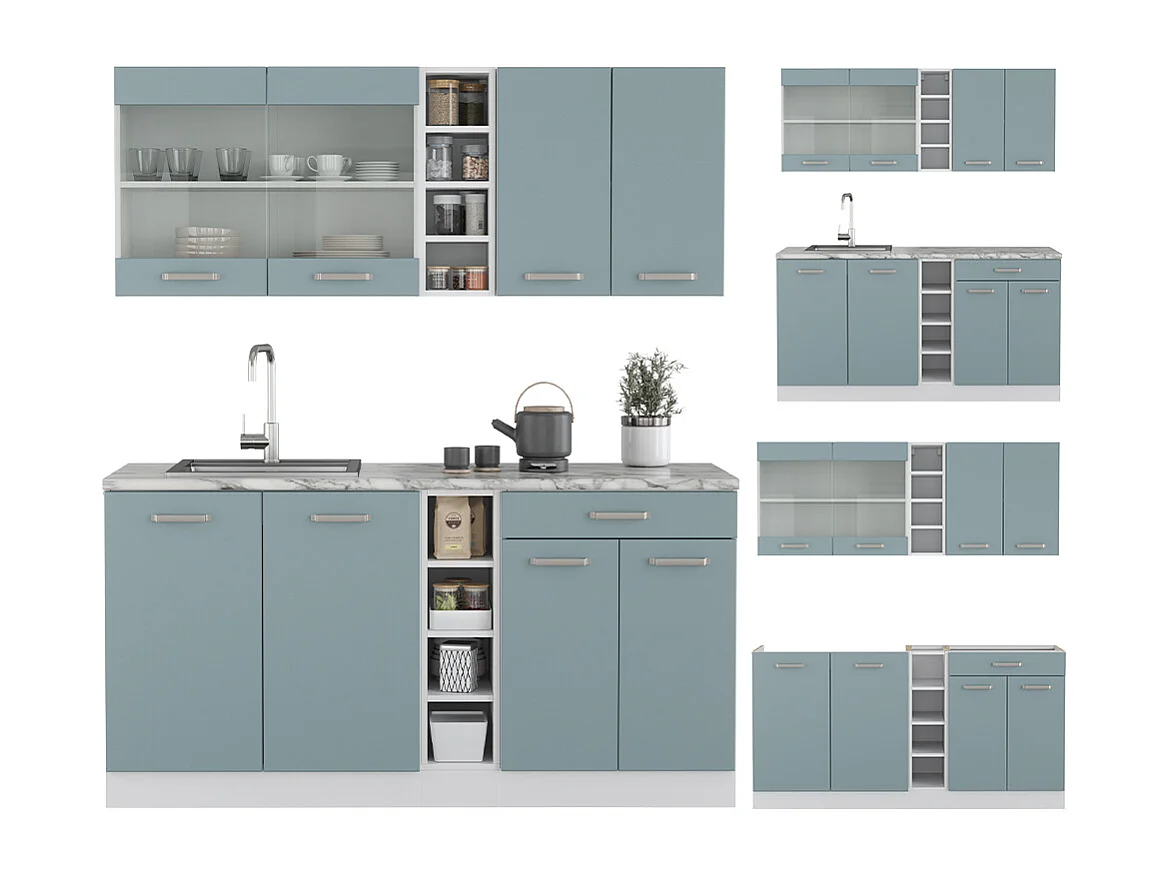Cucina monoblocco grigio-blu 160x60x81.6 r-line