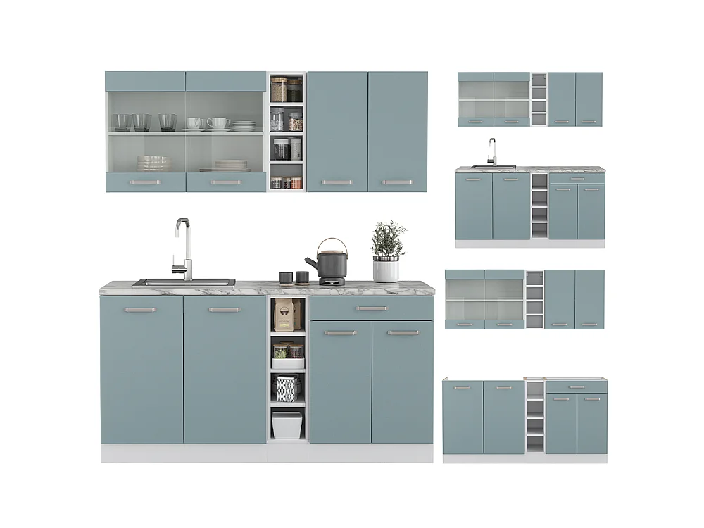 Cuisine bleu-gris 160x60x81.6 r-line