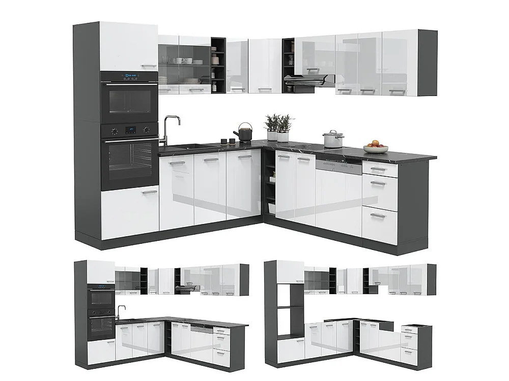 Cuisine en angle blanc haute brillance/anthracite 247x60x81.6 r-line