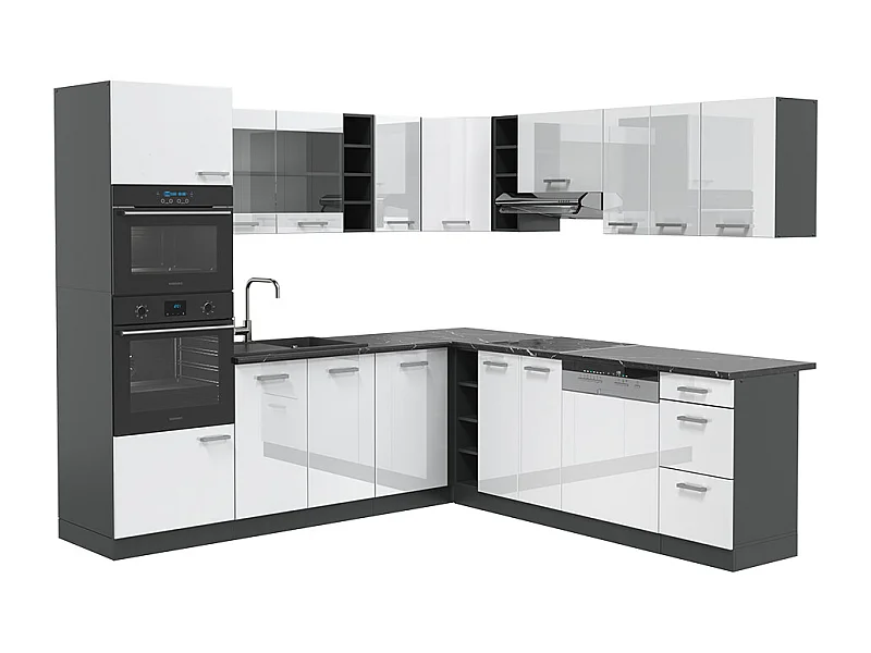 Eckküche weiß hochglanz/anthrazit 247x60x81.6 r-line