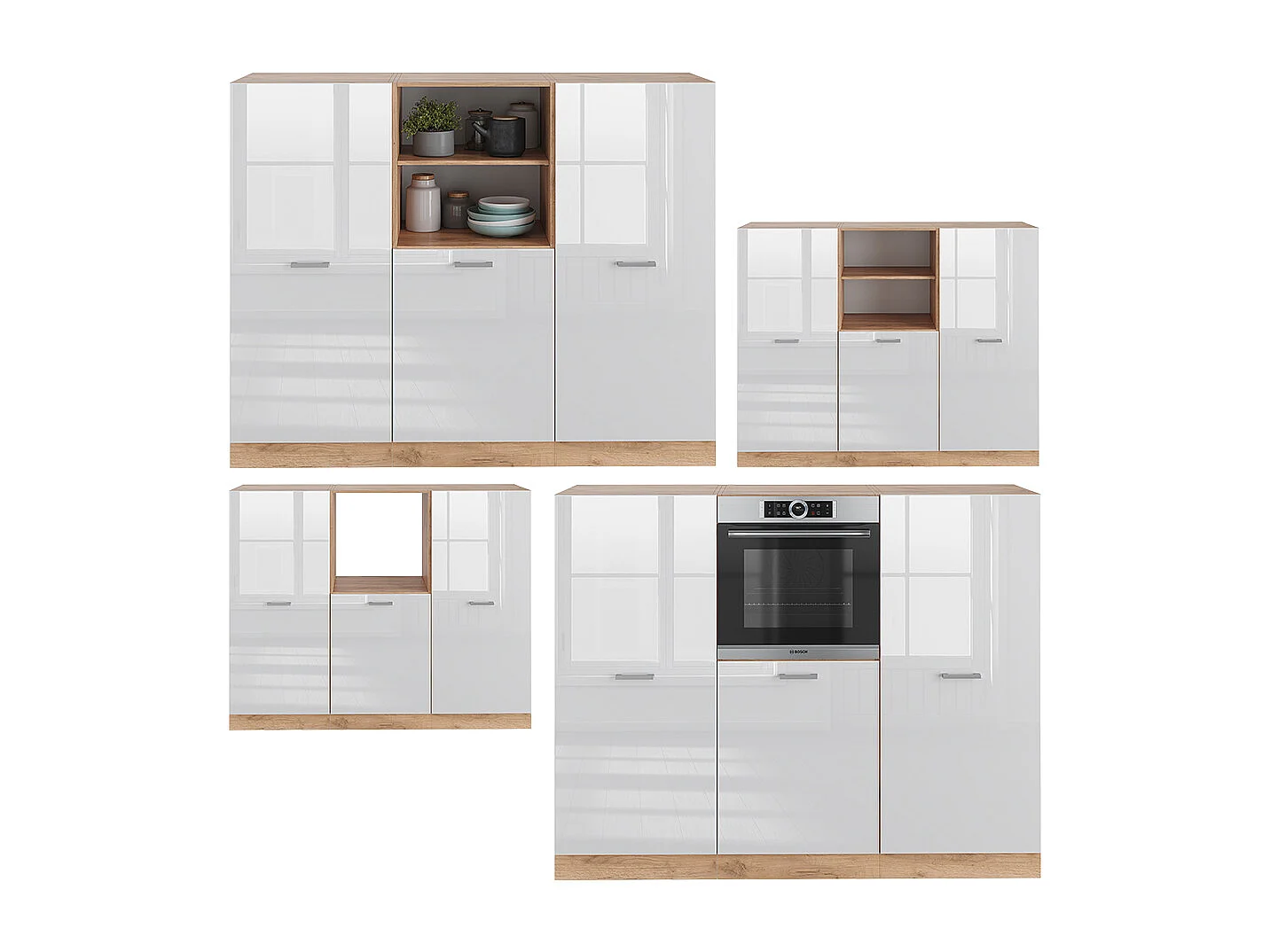 Küchenblock weiß hochglanz/goldkraft eiche 180x46x81.6 r-line