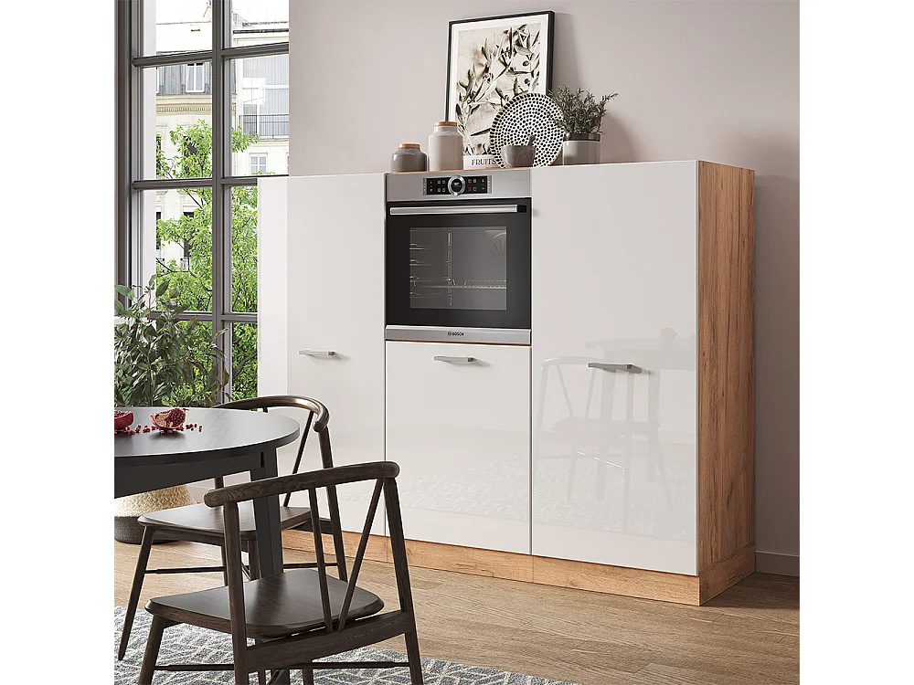 Bloc cuisine blanc brillant/chêne doré 180x46x81.6 r-line