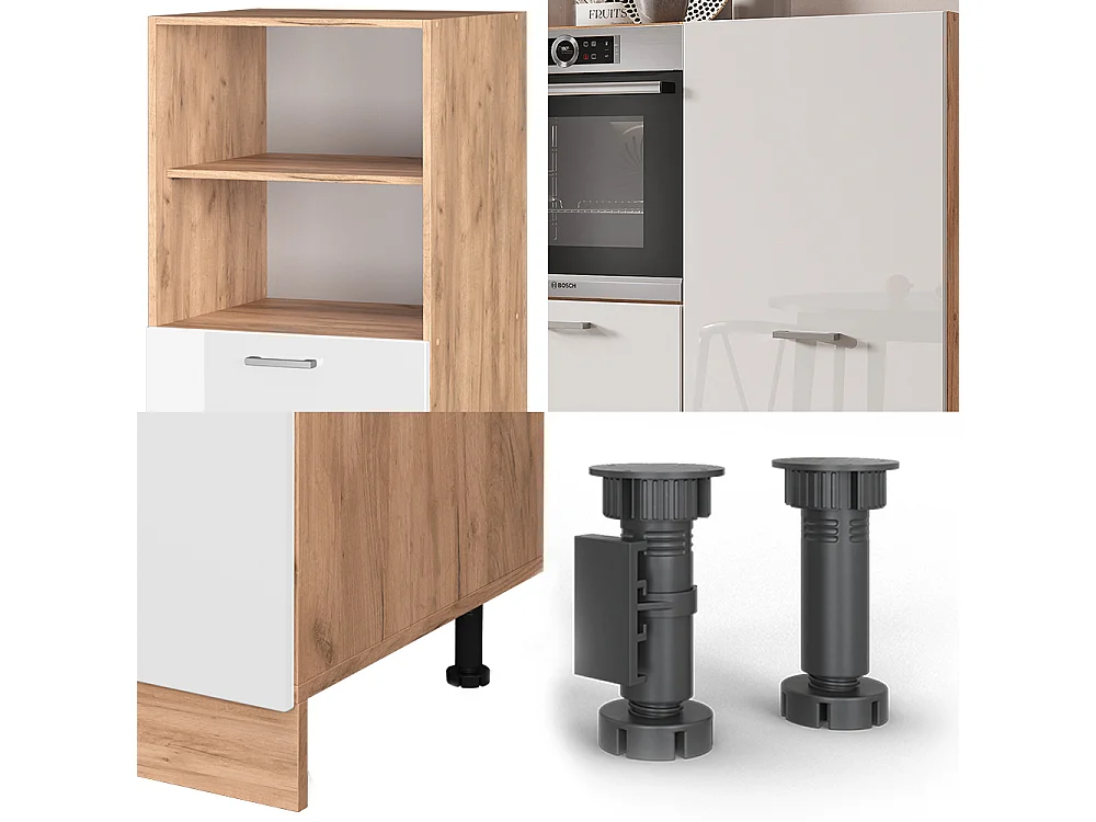 Bloc cuisine blanc brillant/chêne doré 180x46x81.6 r-line