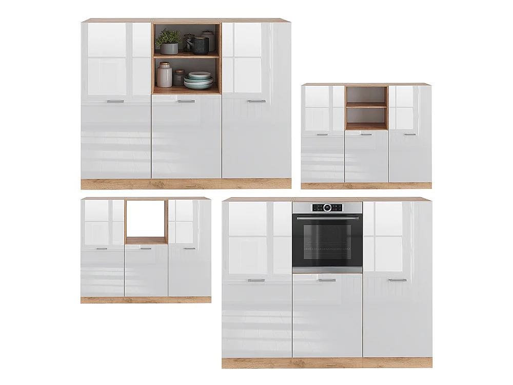 Bloc cuisine blanc brillant/chêne doré 180x46x81.6 r-line
