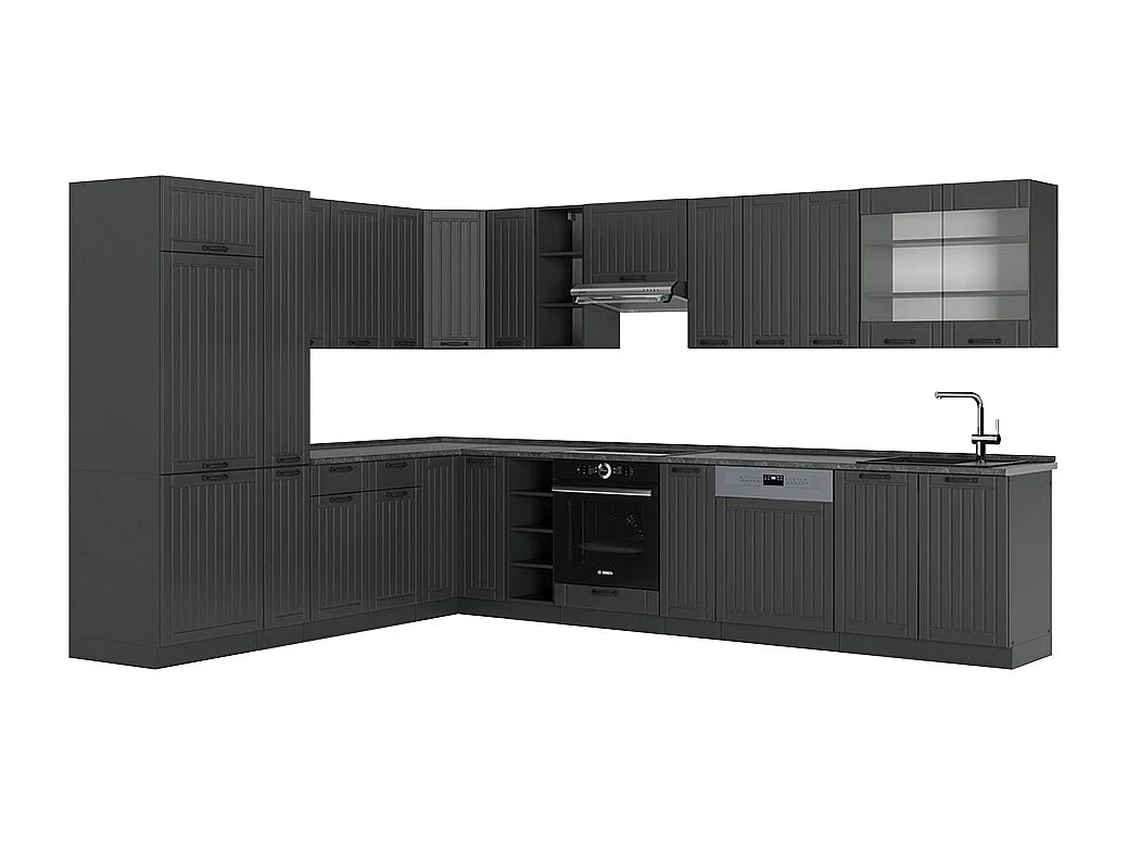 Cocina esquinera gris oscuro 347x60x81.6 fame-line