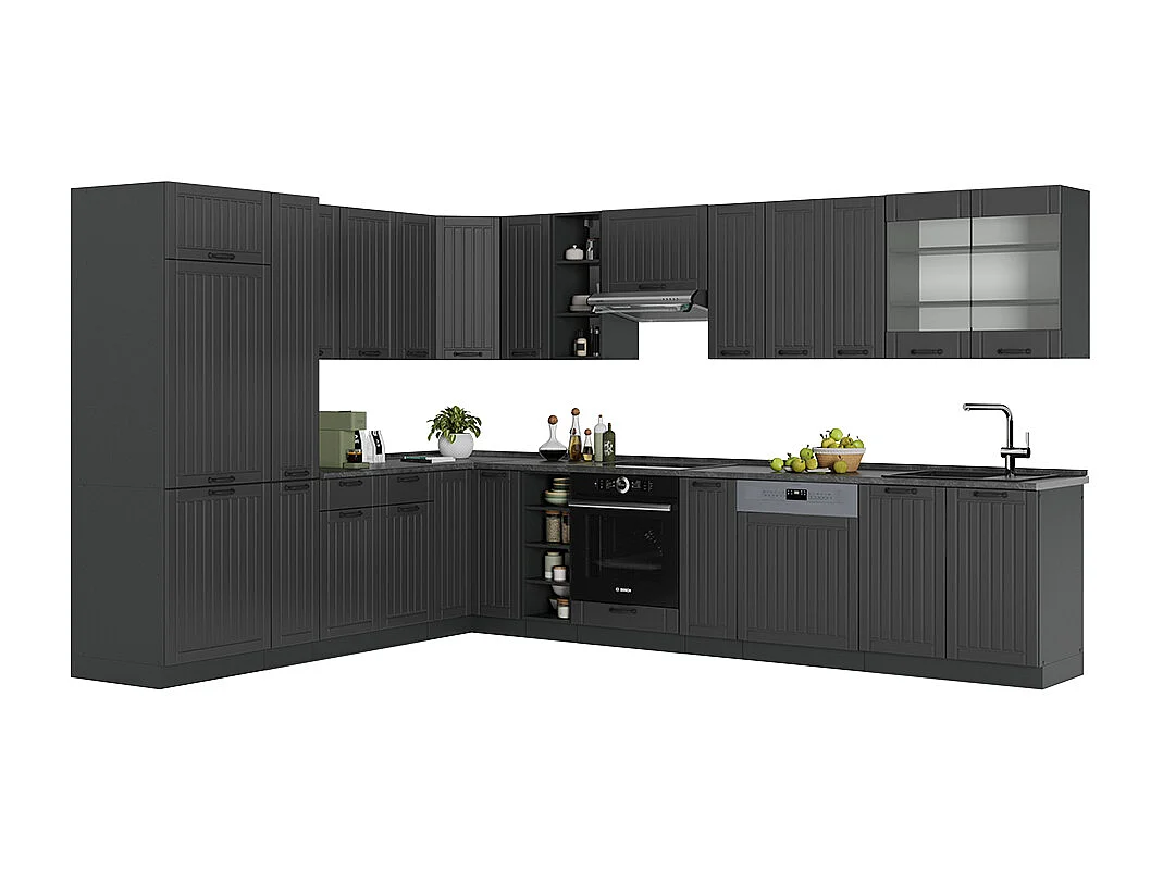 Cocina esquinera gris oscuro 347x60x81.6 fame-line