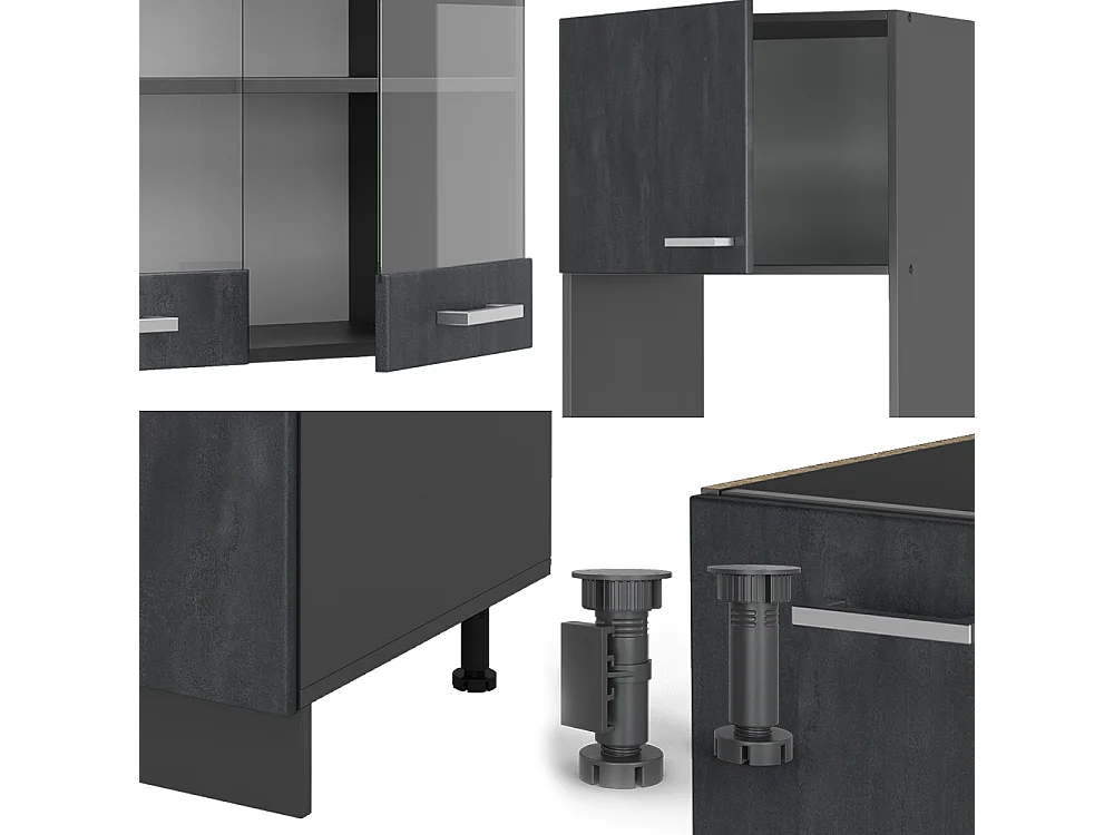 Cuisine en angle noir béton/anthracite 247x60x81.6 r-line