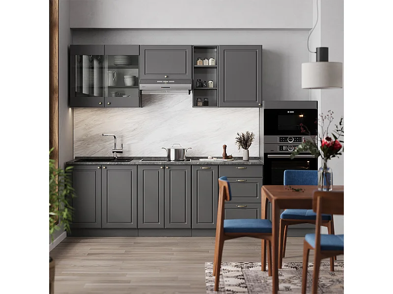 Mueble de cocina antracita-oro landhaus 280x60x81.6 fame-line