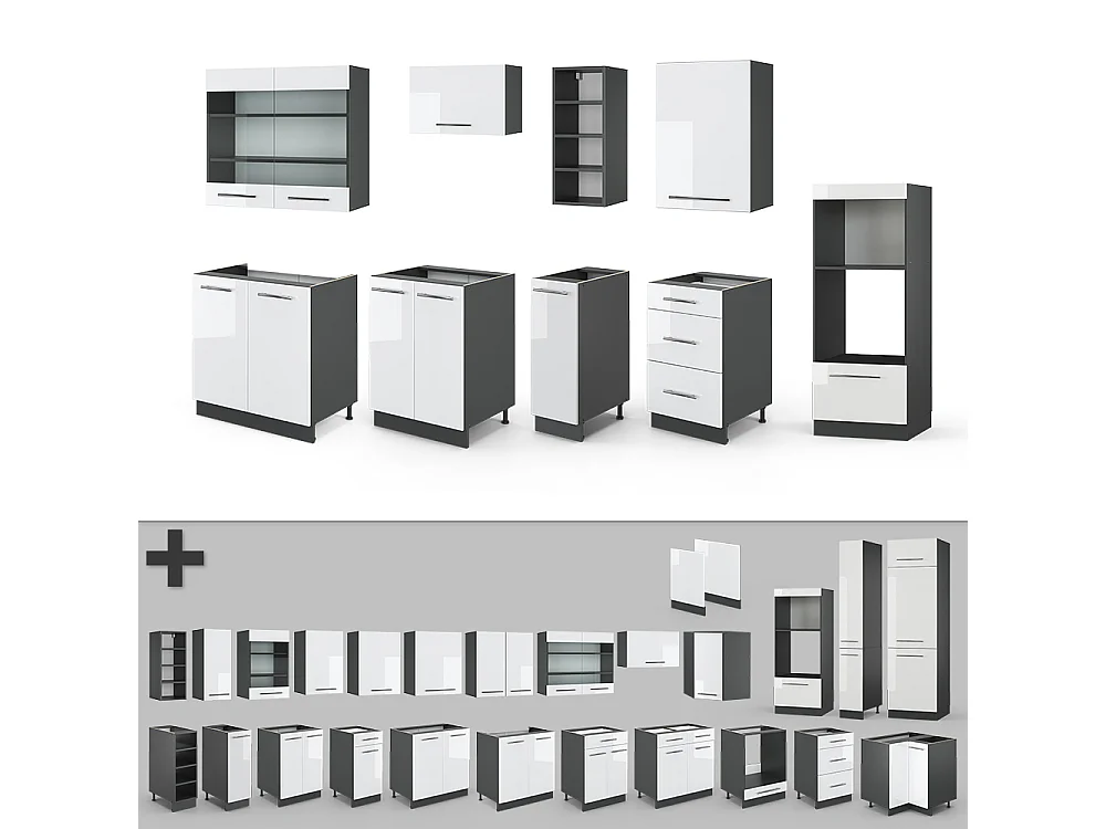 Cuisine blanc brillant/anthracite 280x60x81.6 fame-line