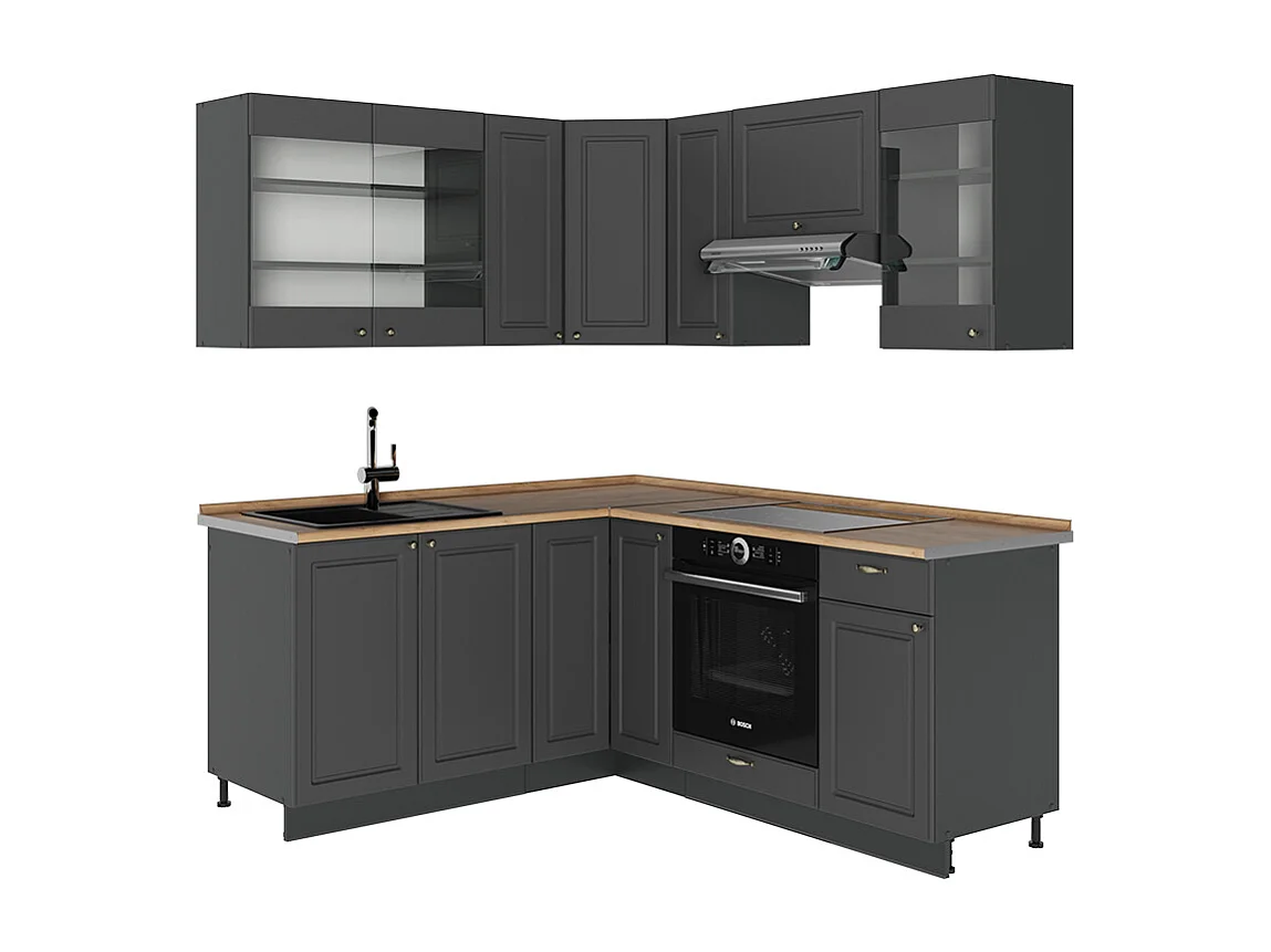 Cocina esquinera antracita-oro landhaus 190x60x81.6 fame-line