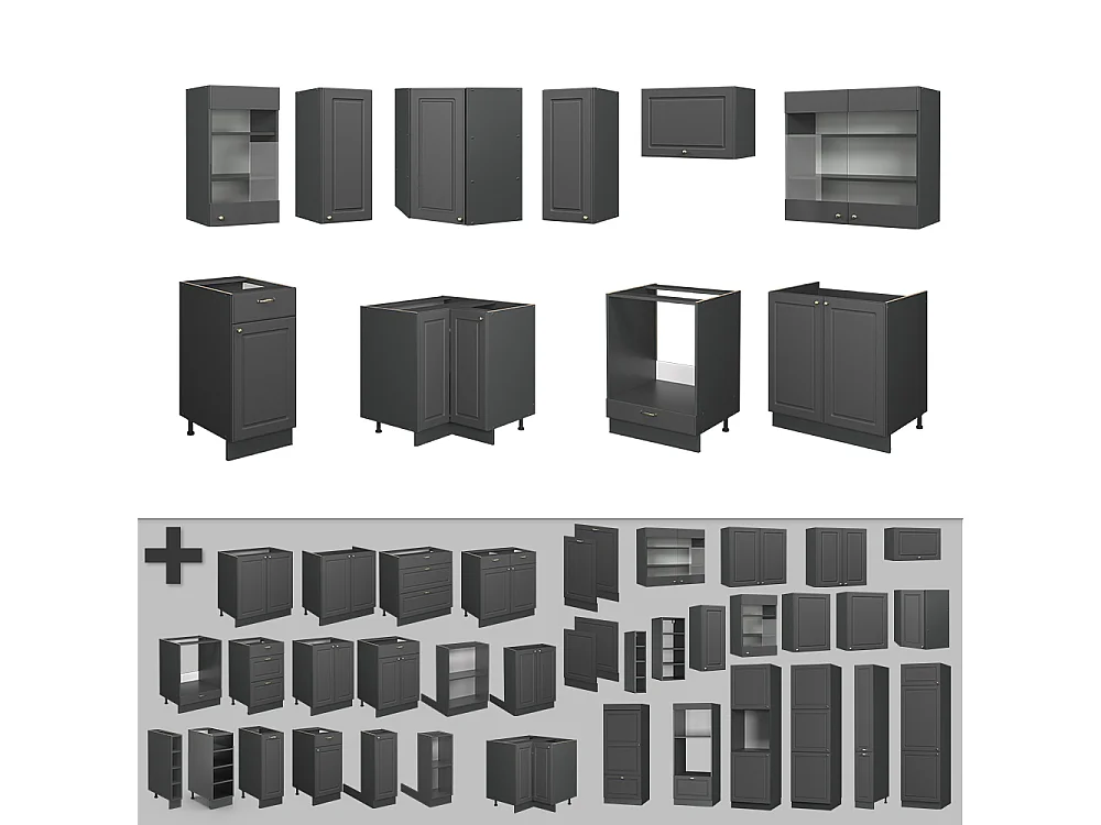 Cocina esquinera antracita-oro landhaus 190x60x81.6 fame-line