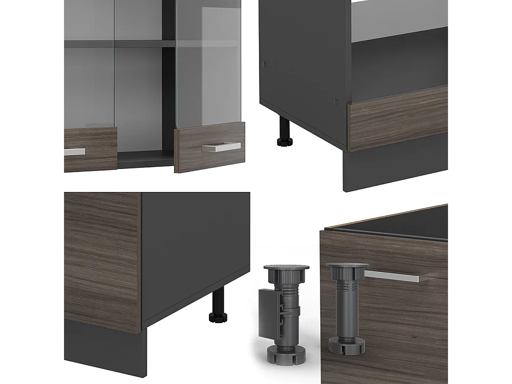 Hjørnekøkken ædelgrå/antracit 287x60x81.6 r-line