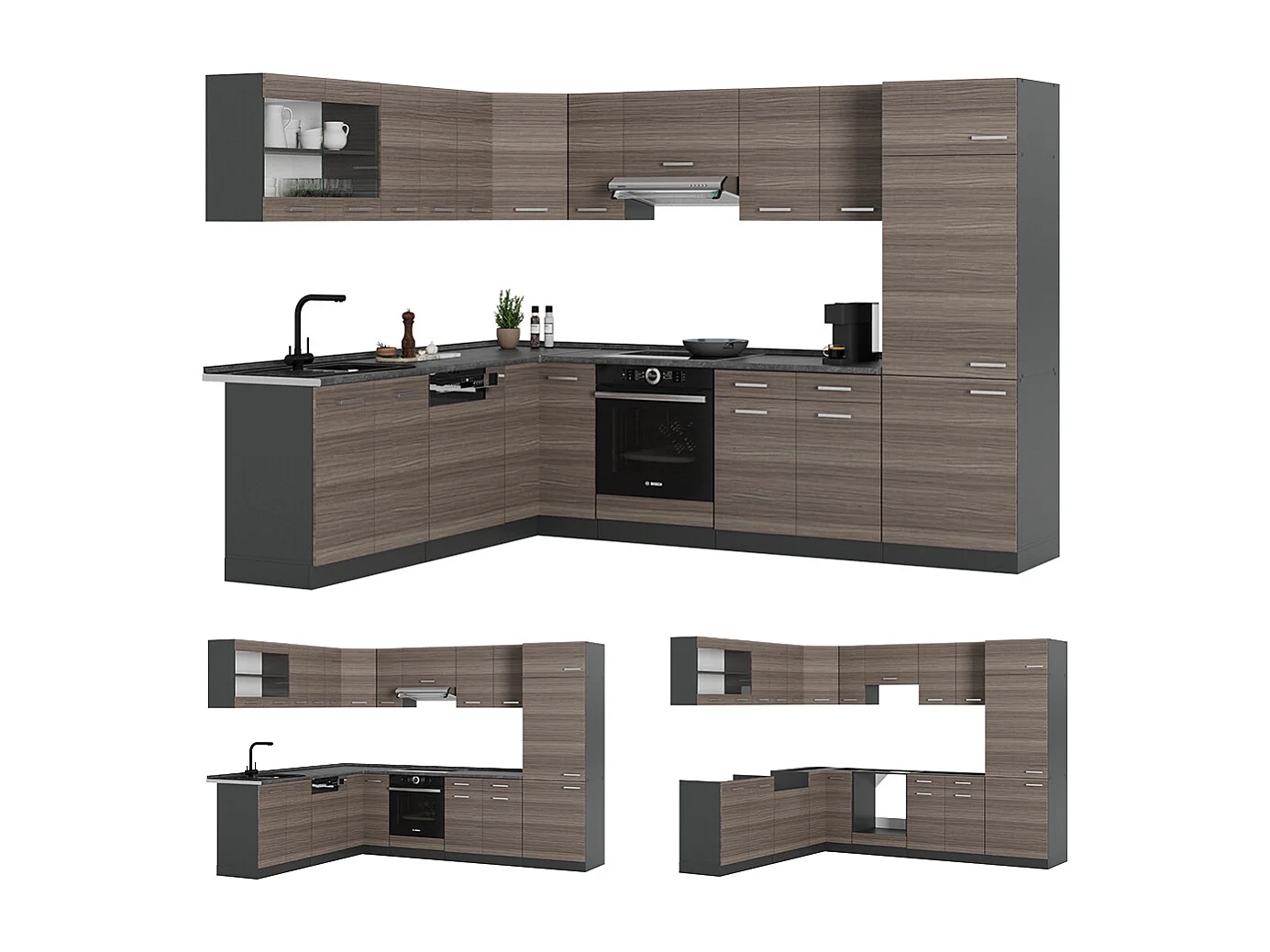 Hjørnekøkken ædelgrå/antracit 287x60x81.6 r-line