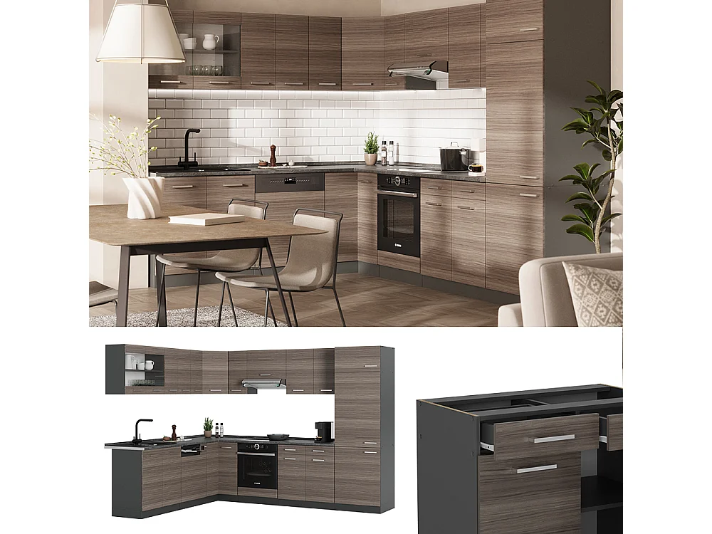 Hjørnekøkken ædelgrå/antracit 287x60x81.6 r-line