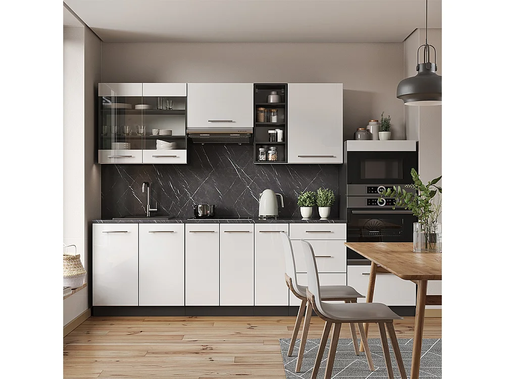 Cucina componibile bianco lucido/antracite 280x60x81.6 fame-line
