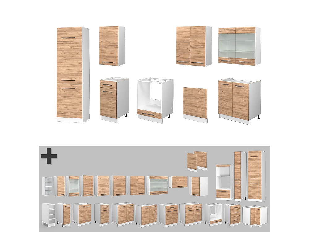 Mueble de cocina oro potencia roble/blanco 300x46x81.6 fame-line