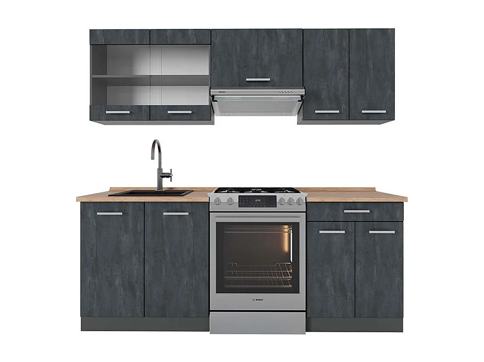 Ligne de cuisine noir béton/anthracite 200x60x81.6 r-line