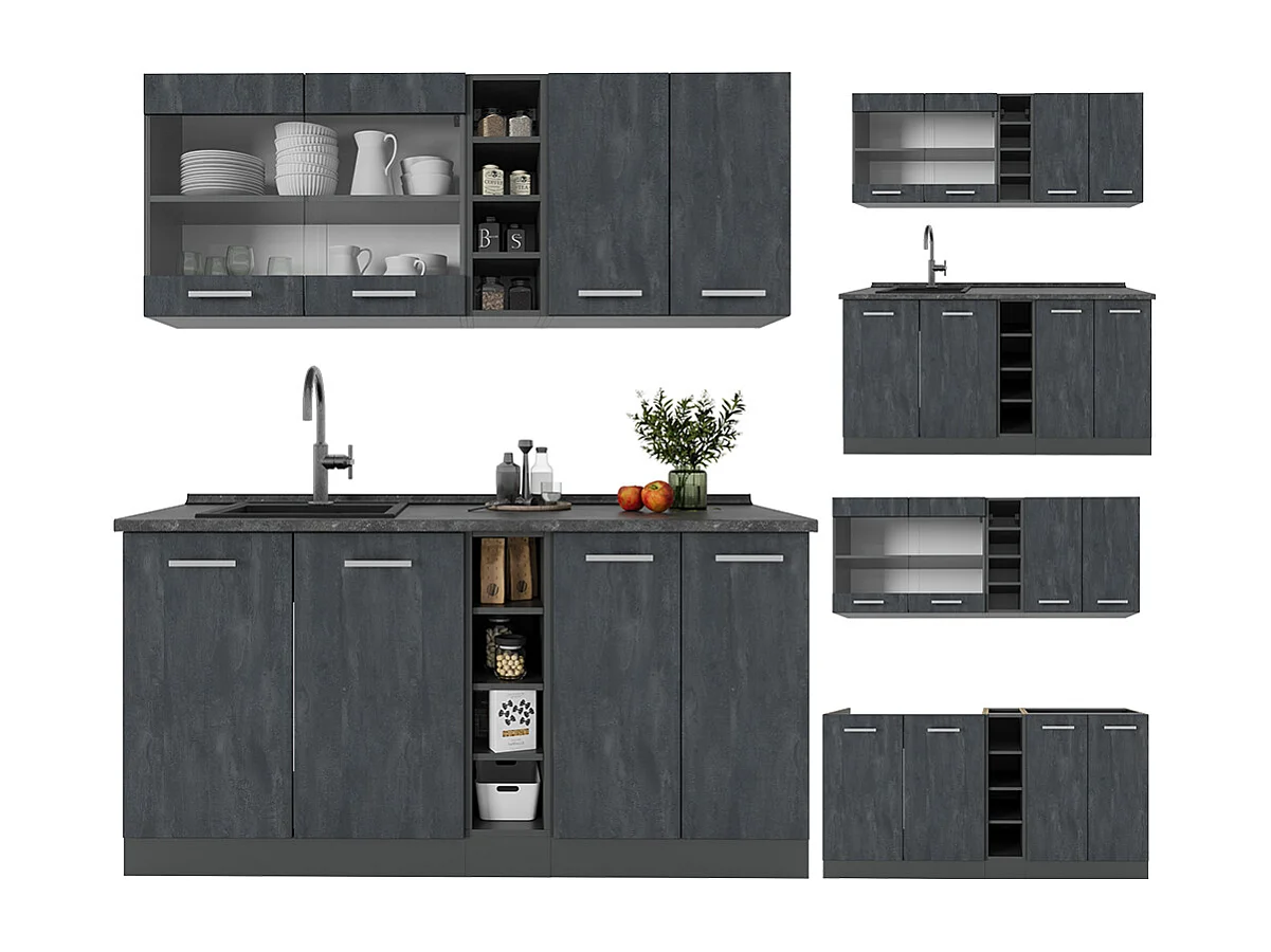 Cuisine noir béton/anthracite 160x46x81.6 r-line