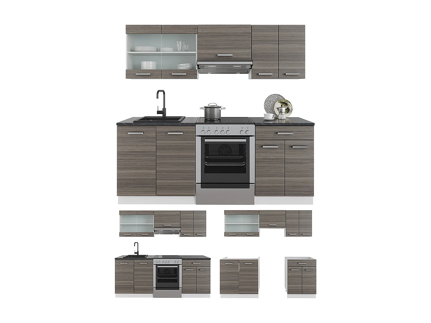 Mueble de cocina precioso gris/blanco 200x60x81.6 r-line