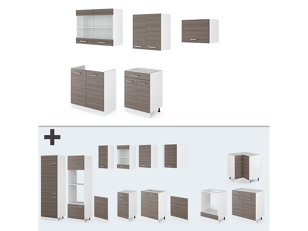 Complete keukeneenheid edel grijs/wit 200x60x81.6 r-line