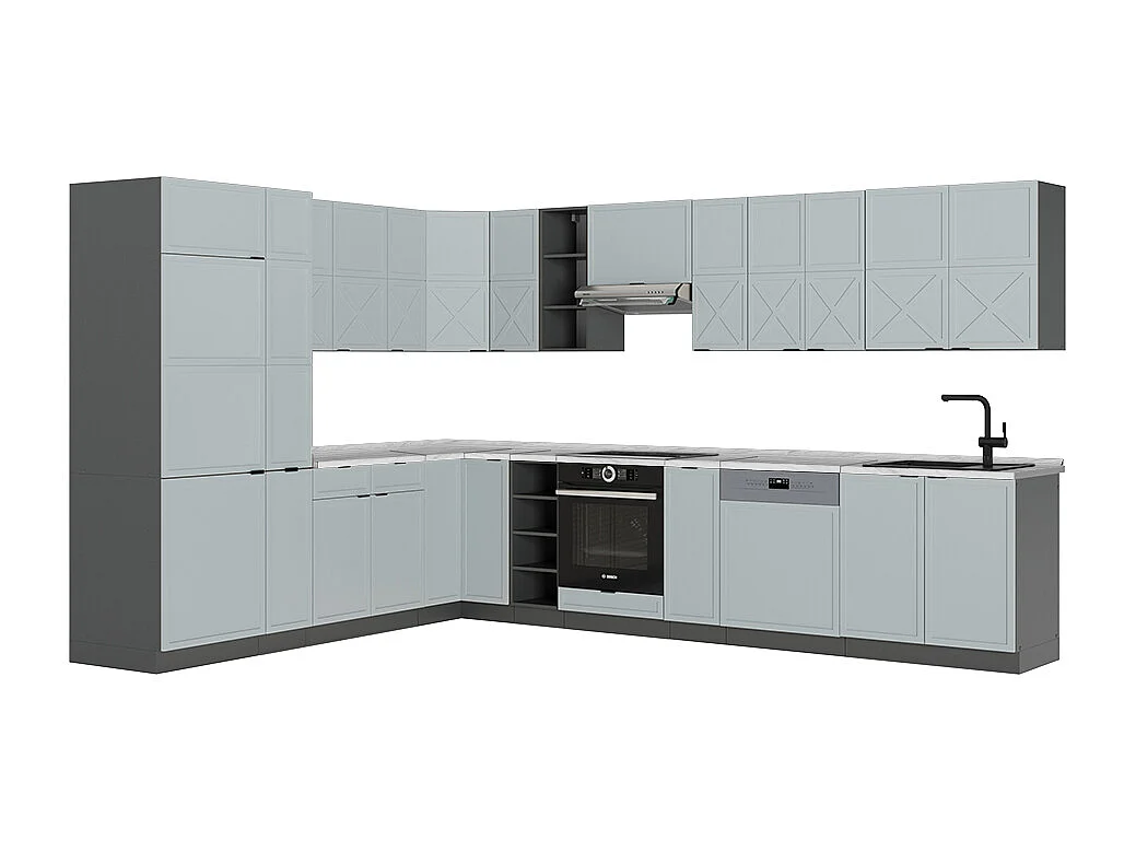 Cucina angolare completa azzurro-grigio/antracite 347x46x81.6 fame-line