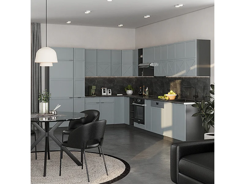 Cuisine en angle bleu clair-gris/anthracite 347x46x81.6 fame-line