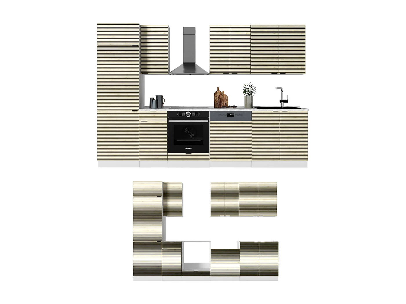 Küchenzeile eiche paneel/weiß 300x60x81.6 fame-line