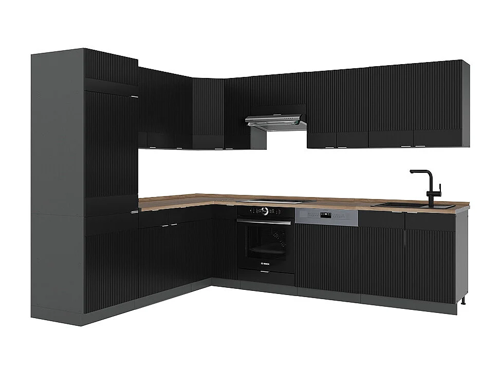 Cuisine en angle noir rayé/anthracite 287x60x81.6 fame-line