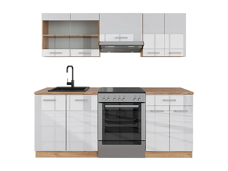 Complete keukeneenheid wit hoogglans/goud power eiken 200x60x81.6 r-line