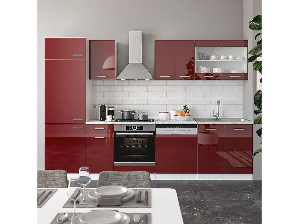 Mueble de cocina rojo brillo intenso/blanco 300x46x81.6 r-line