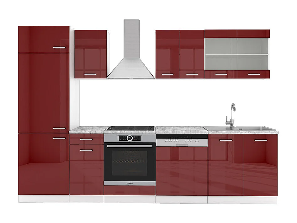 Mueble de cocina rojo brillo intenso/blanco 300x46x81.6 r-line