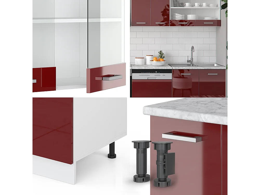 Mueble de cocina rojo brillo intenso/blanco 300x46x81.6 r-line