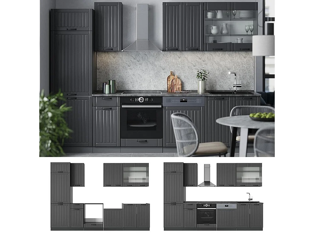 Zabudowa kuchenna ciemnoszary 300x60x81.6 fame-line