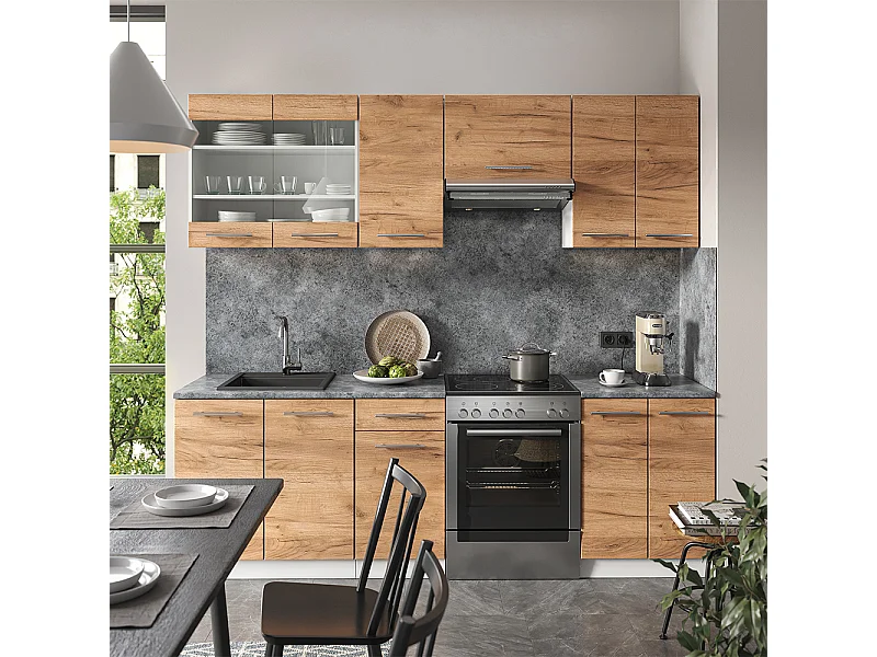 Cuisine chêne doré/blanc 240x60x81.6 fame-line