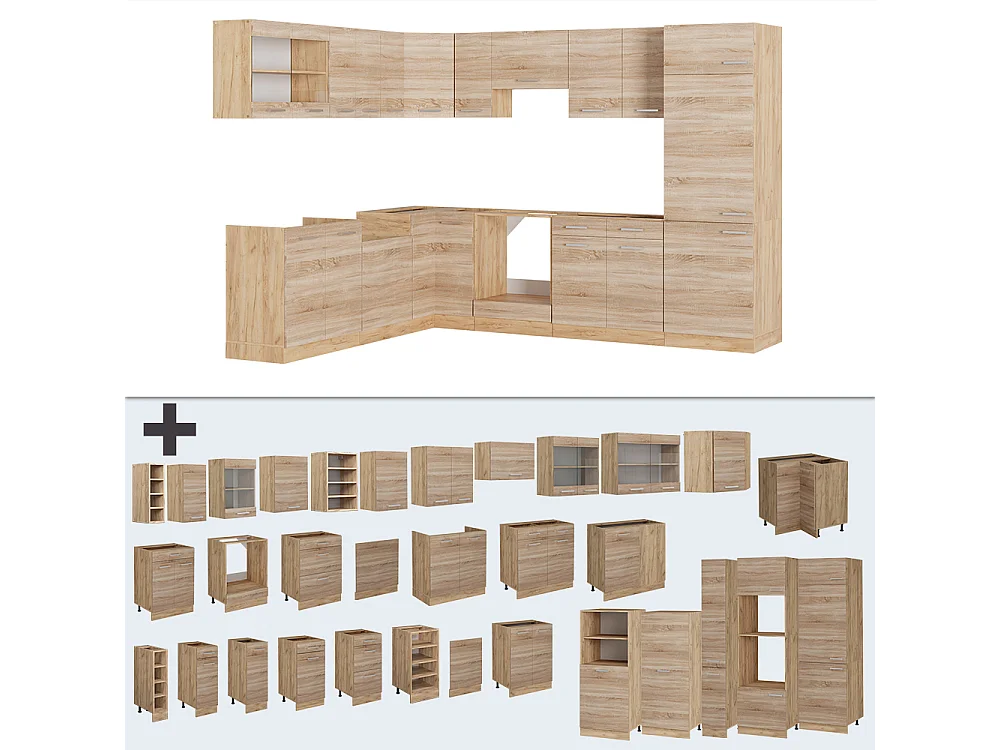 Cuisine en angle sonoma/chêne doré 287x60x81.6 r-line