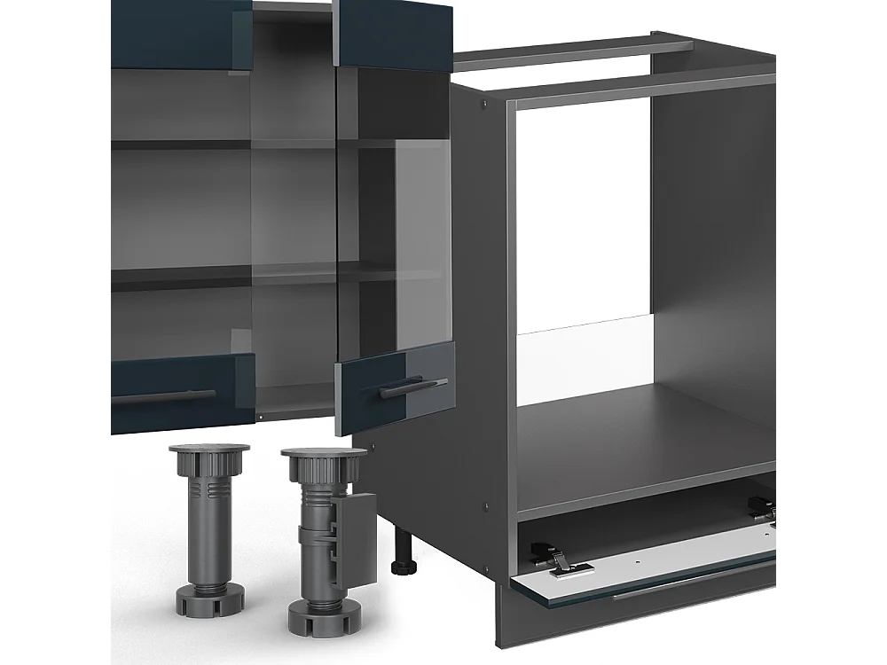 Cuisine en angle bleu foncé brillant/anthracite 347x60x81.6 fame-line