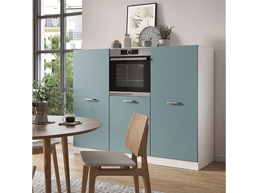 Bloc de cuisine bleu-gris/blanc 180x46x81.6 r-line