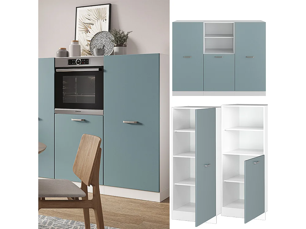 Bloc de cuisine bleu-gris/blanc 180x46x81.6 r-line