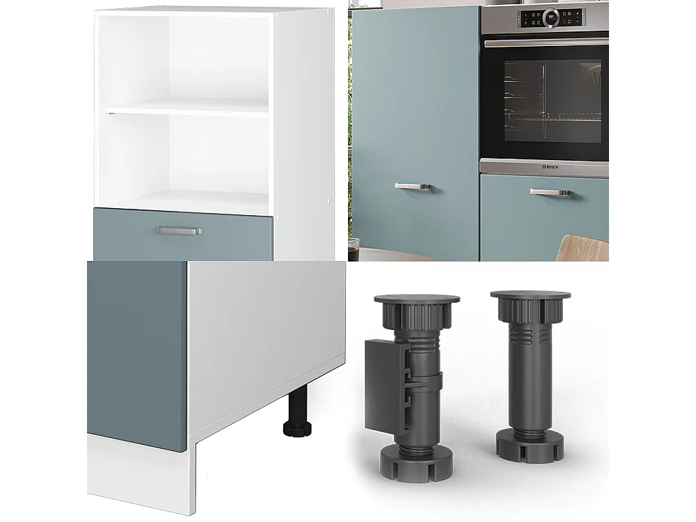 Bloc de cuisine bleu-gris/blanc 180x46x81.6 r-line