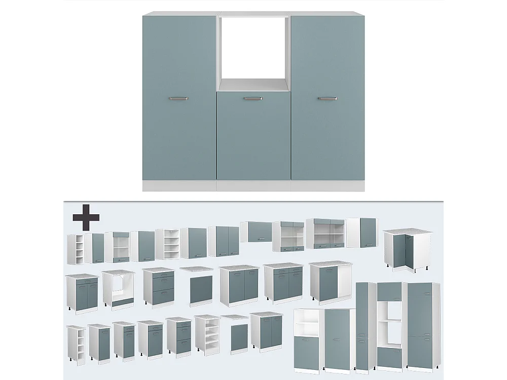 Bloc de cuisine bleu-gris/blanc 180x46x81.6 r-line