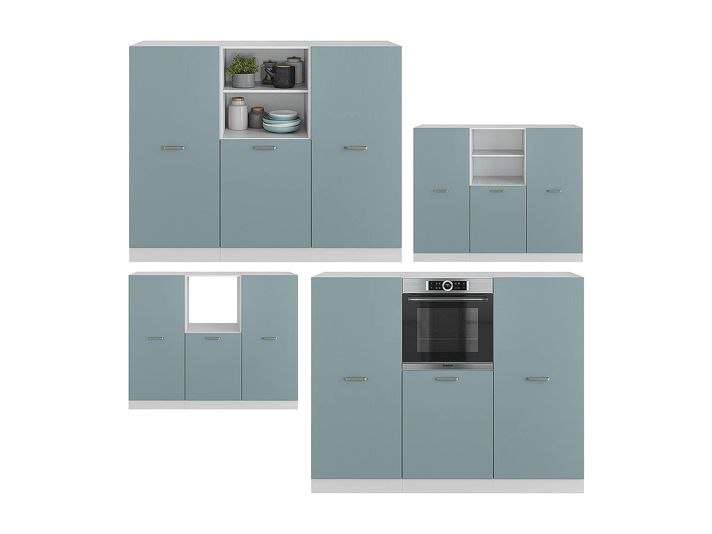 Bloc de cuisine bleu-gris/blanc 180x46x81.6 r-line