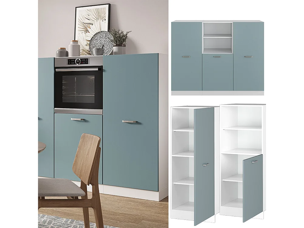 Köksblock blågrå/vit 180x46x81.6 r-line
