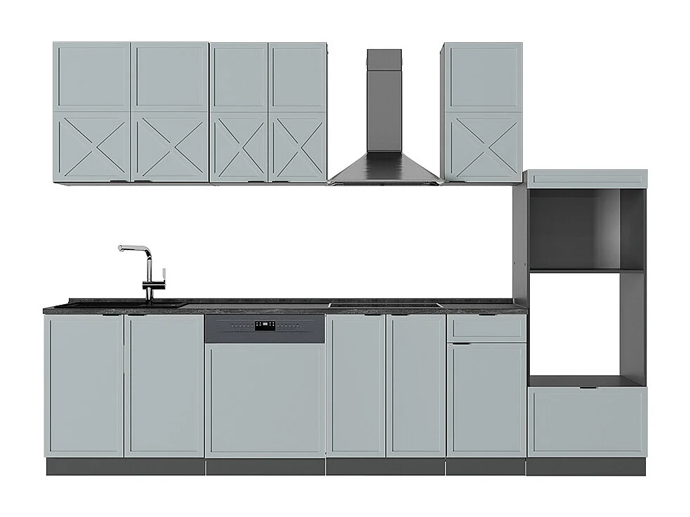 Küchenzeile hellblau-grau/anthrazit 300x60x81.6 fame-line