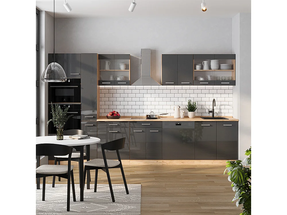 Cucina componibile antracite lucido/oro power oak 350x60x81.6 r-line