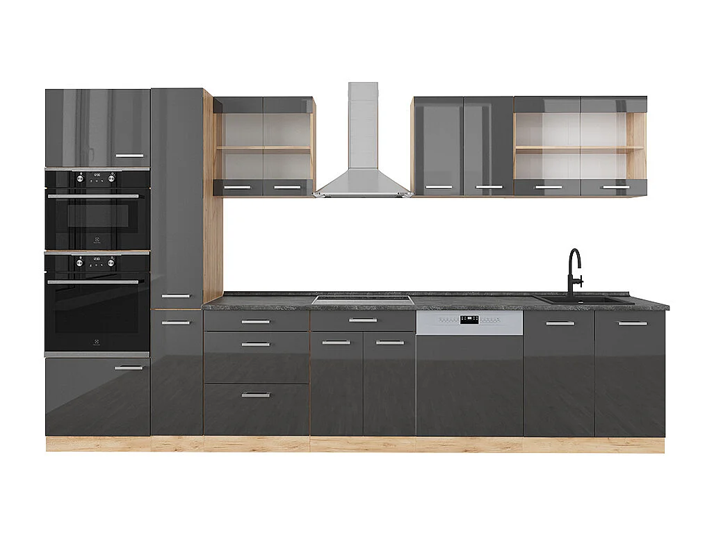 Cucina componibile antracite lucido/oro power oak 350x60x81.6 r-line