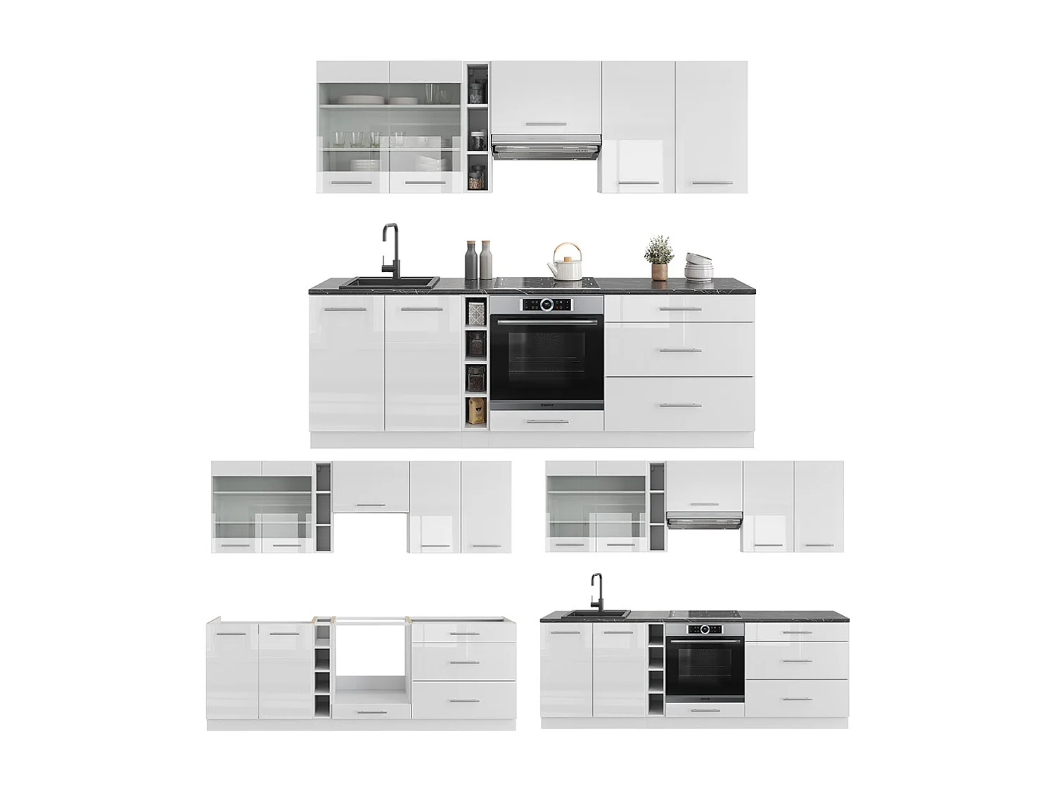 Mueble de cocina blanco alto brillo/blanco 235x60x81.6 fame-line