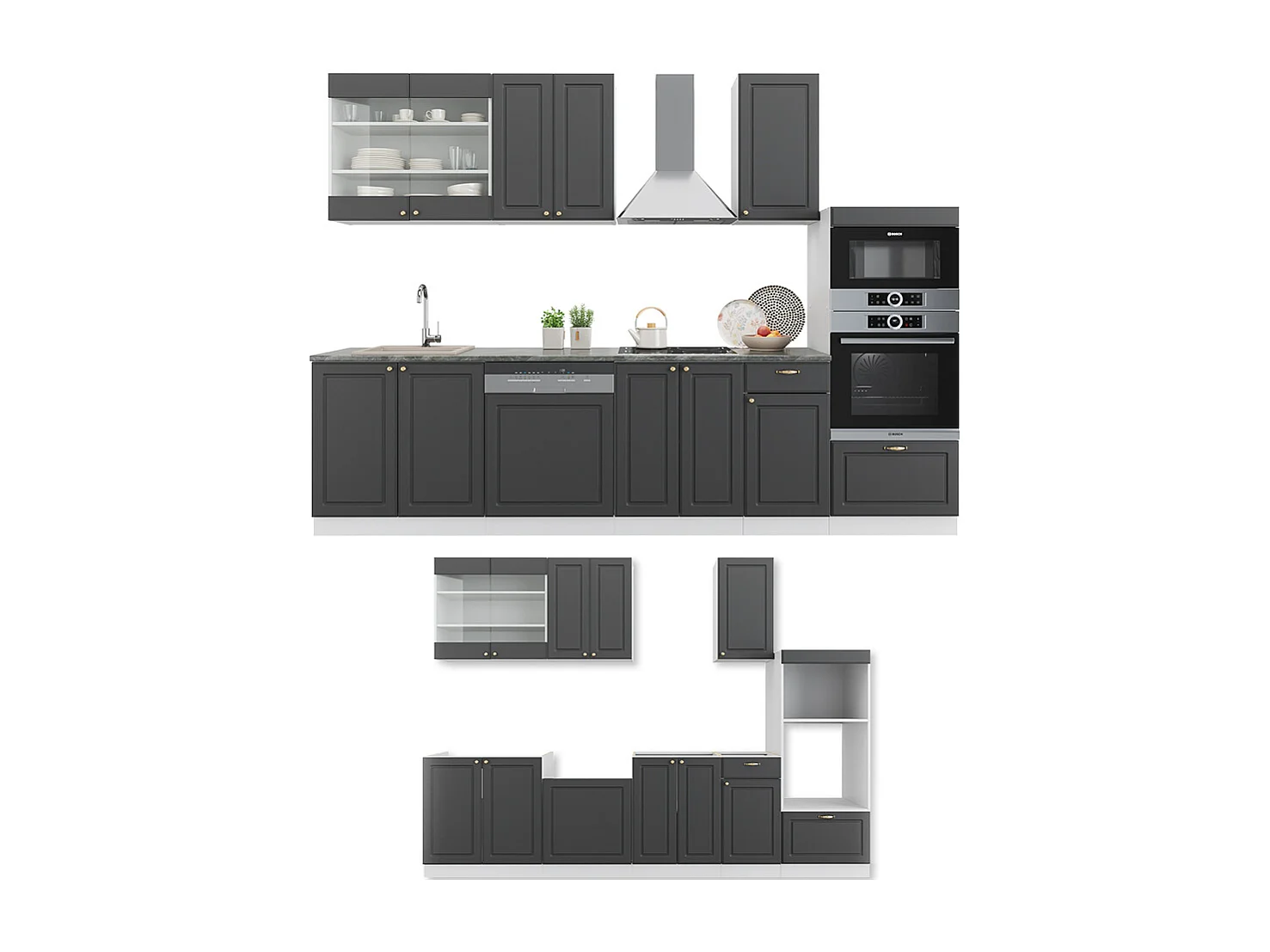 Mueble de cocina antracita-oro/blanco 300x60x81.6 fame-line