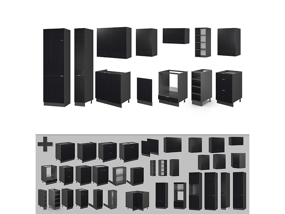 Cuisine noir rayé/anthracite 355x60x81.6 fame-line